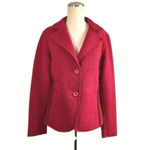 Marisa & Marie Red Wool-Blend Blazer w/ Notched Lapel and Structured Silhouette